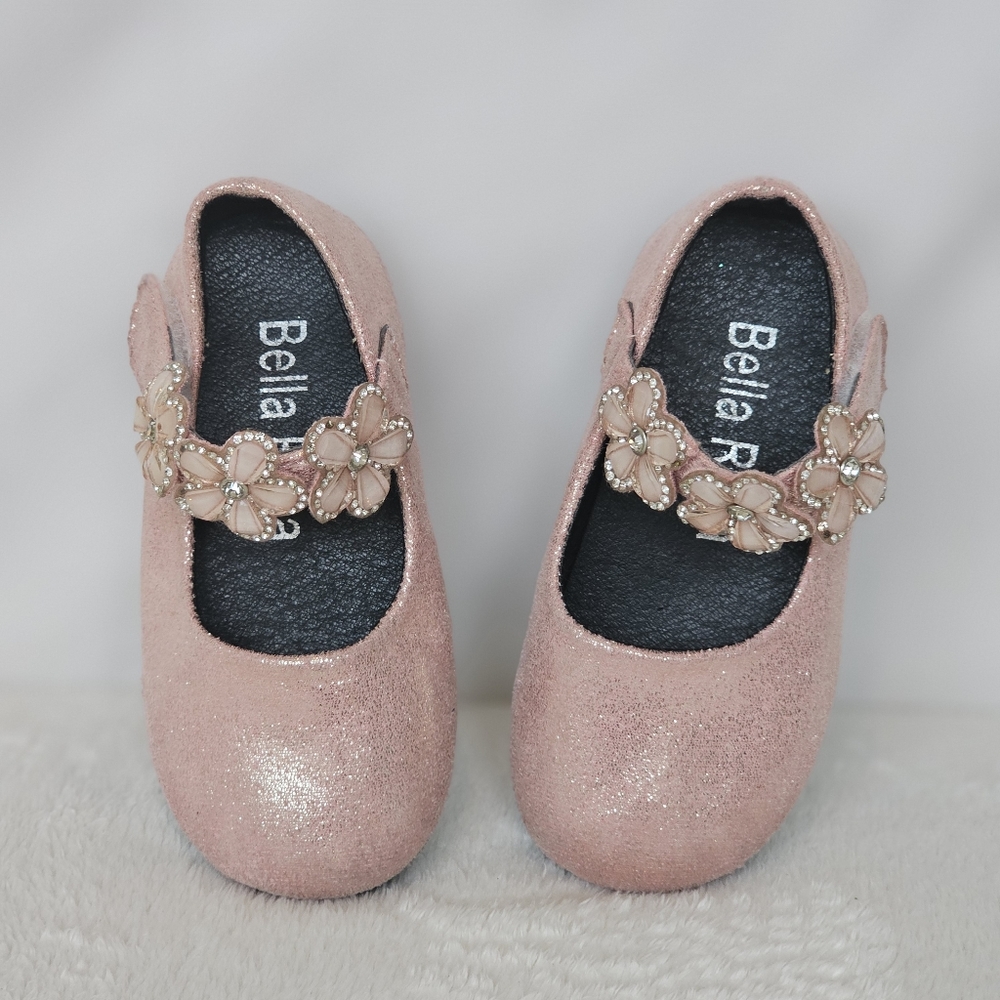 BELLA ROSA | Toddler Little Girls Glitter Pink Flowers Mary Jane Dress Shoes - Picture 6 of 13